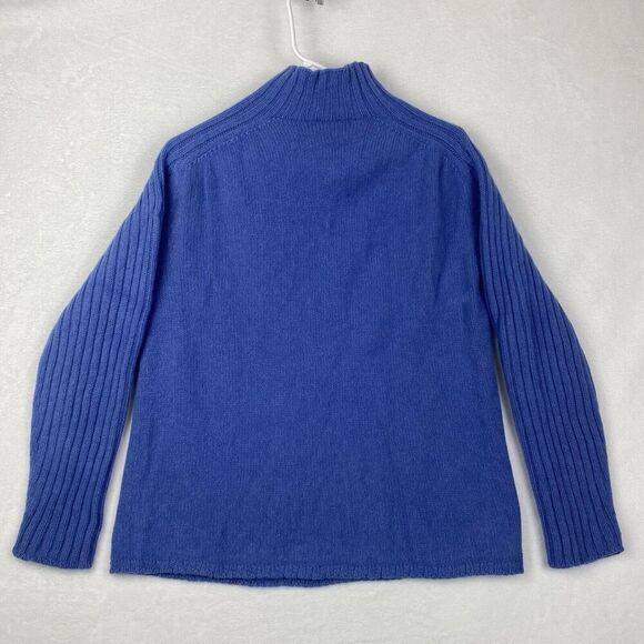Harley Of Scotland Sweater Womens Medium Blue Mock Neck Extra Fine Merino Wool - Picture 2 of 6